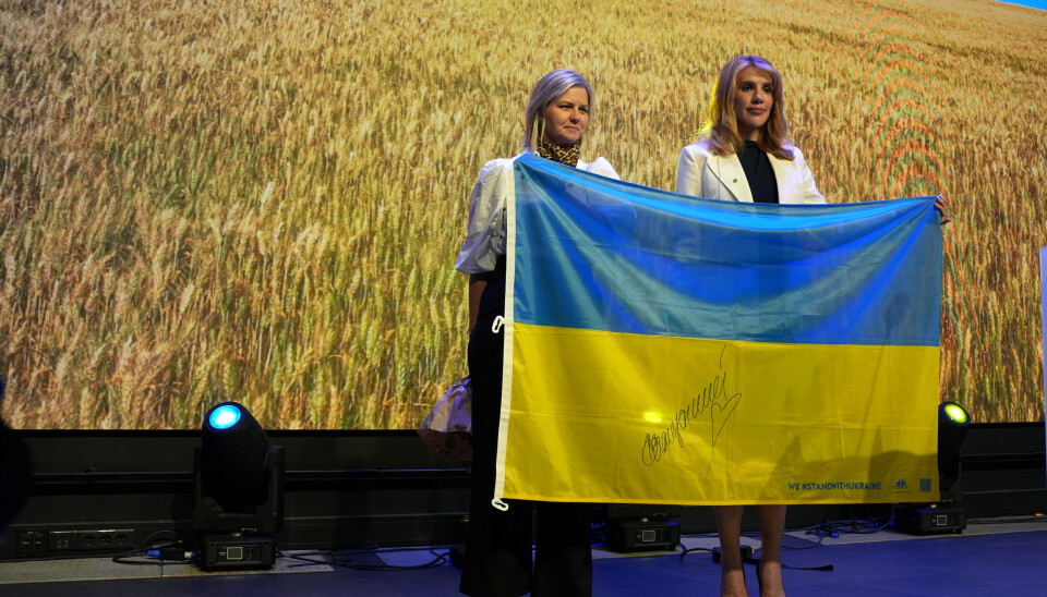 Kira Rudik, leder for Holos, Venstres søsterparti i Ukraina, med Venstre-leder Guri Melby.