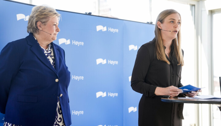 Høyre-leder Erna Solberg og nestleder Tina Bru under lanseringen av Høyres nye skoleløfter.